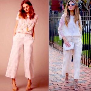 Anthropologie-Elevens neutral checked wide legged pants, linen-blend NWT size 4